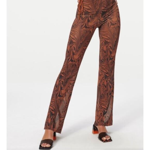 GOOD AMERICAN Mesh Flare Pants Size 3XL Plus Size Cover Up Sheer Chai Swirl NWT - Picture 4 of 12